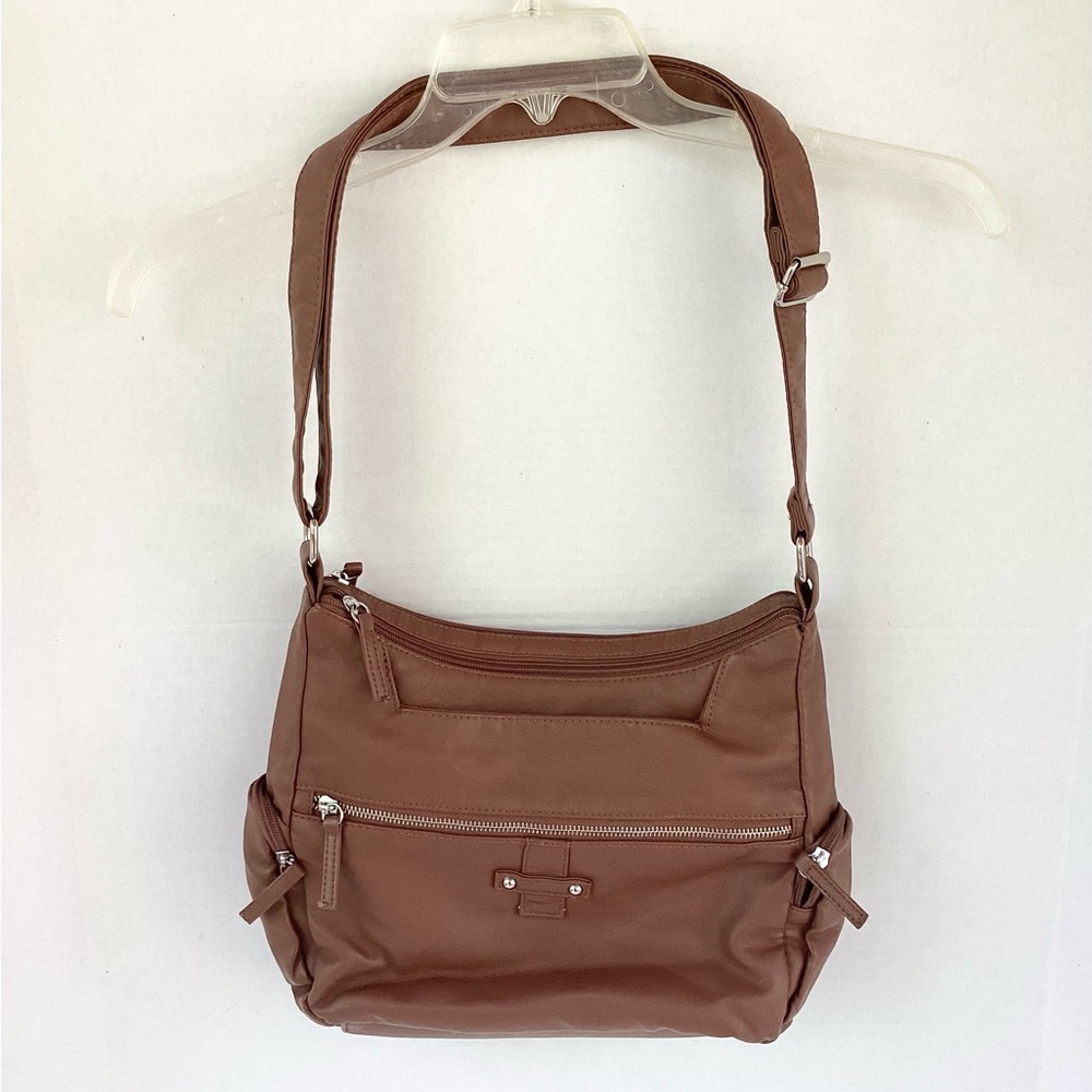 Bueno Bag Purse Brown Shoulder Adjustable Strap Zippers Pockets Leather - Picture 8 of 16